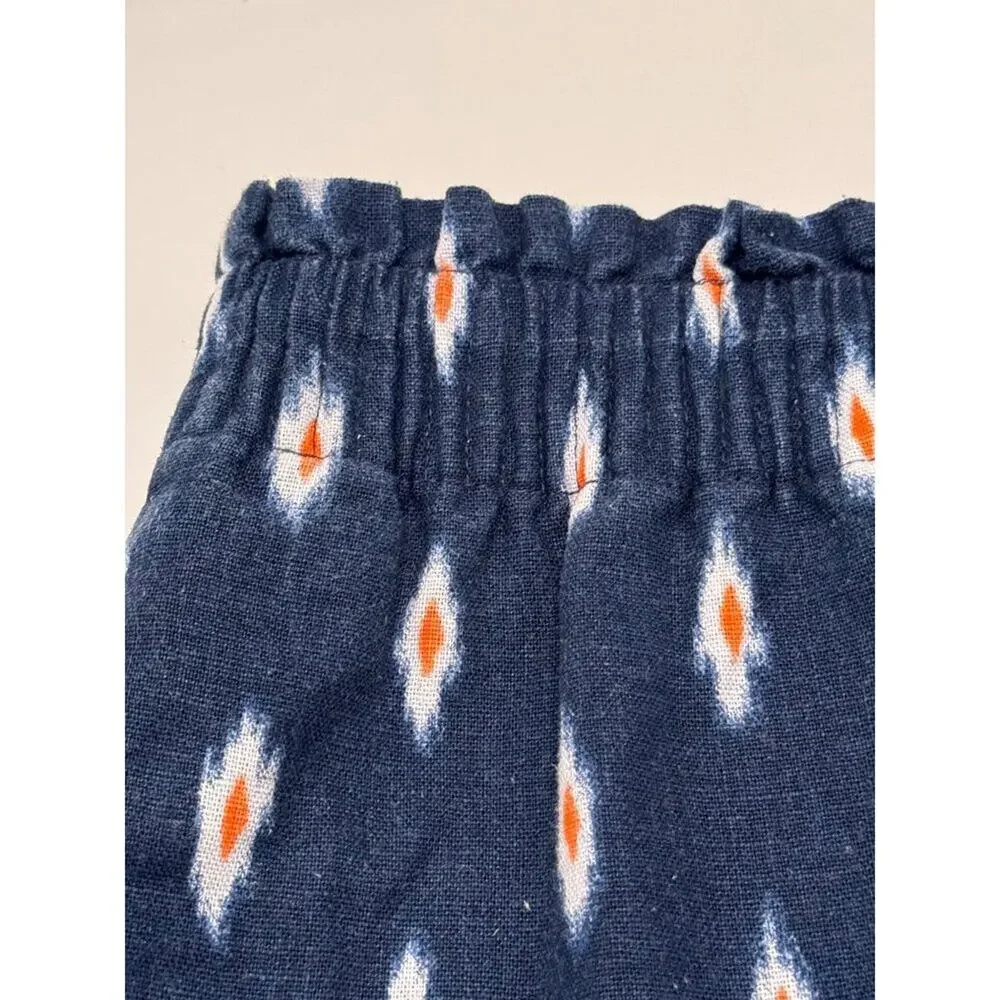 J.Crew Navy Ikat Print Mini Skirt Scalloped Hem Linen Cotton Women's 8
